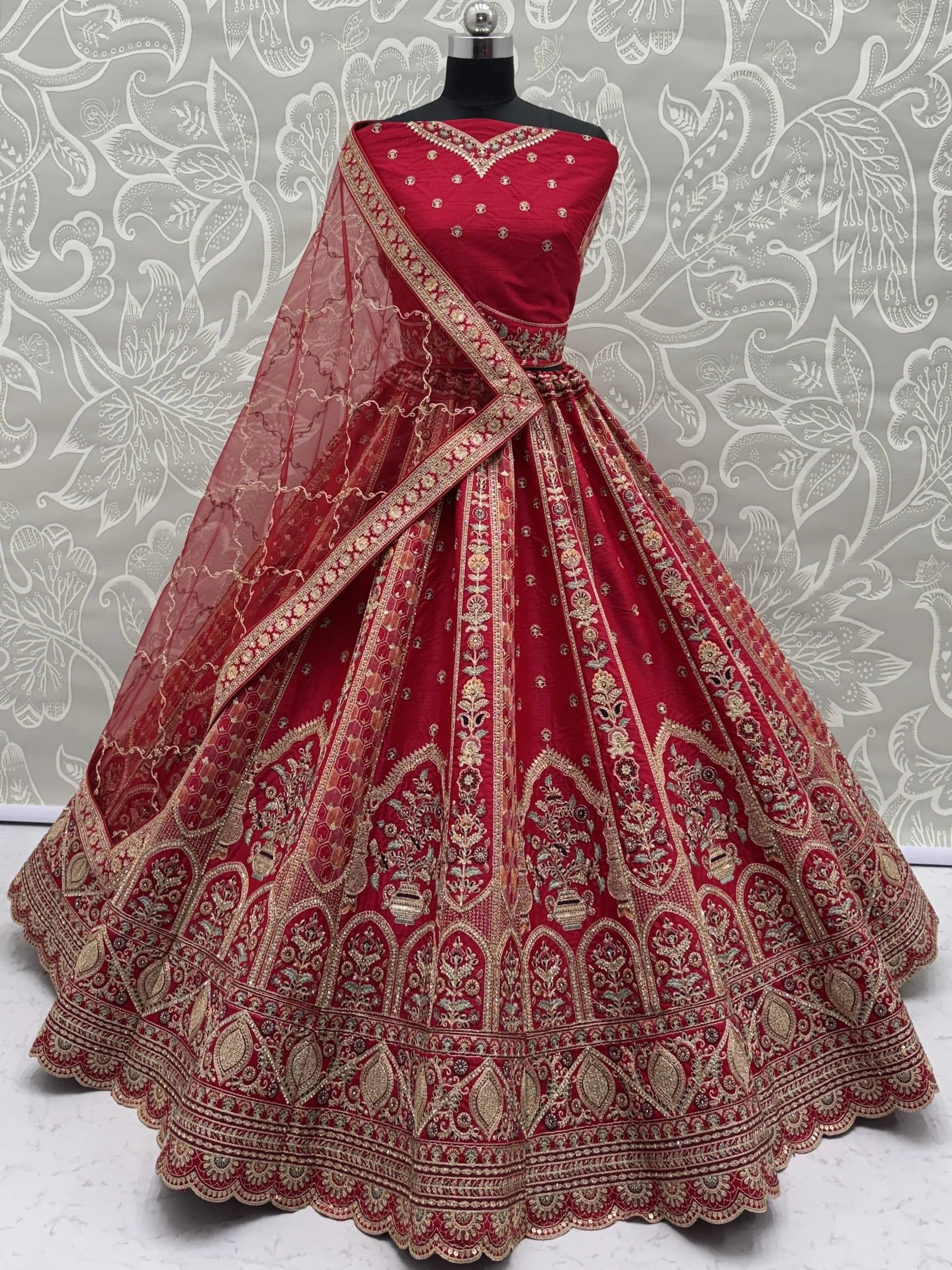 Red Ravishing Zari Embroidery Silk Bridal Lehenga Choli With Double Dupatta