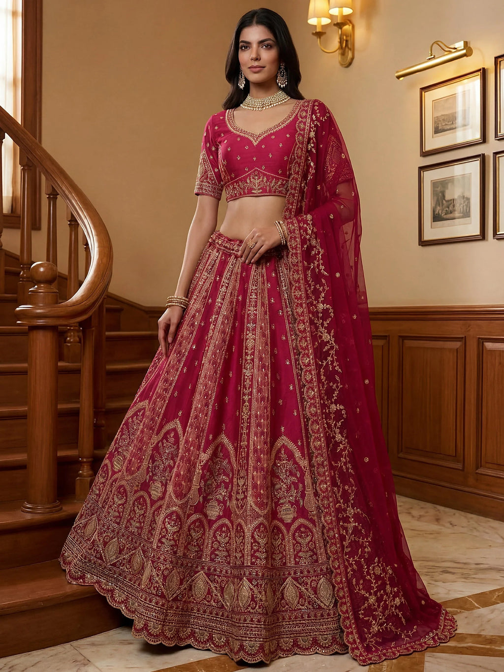 Pink Ravishing Zari Embroidery Silk Bridal Lehenga Choli With Double Dupatta
