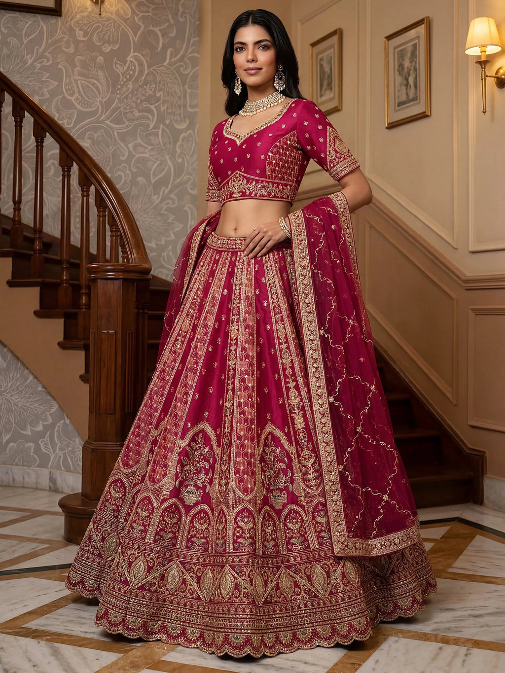 Pink Ravishing Zari Embroidery Silk Bridal Lehenga Choli With Double Dupatta