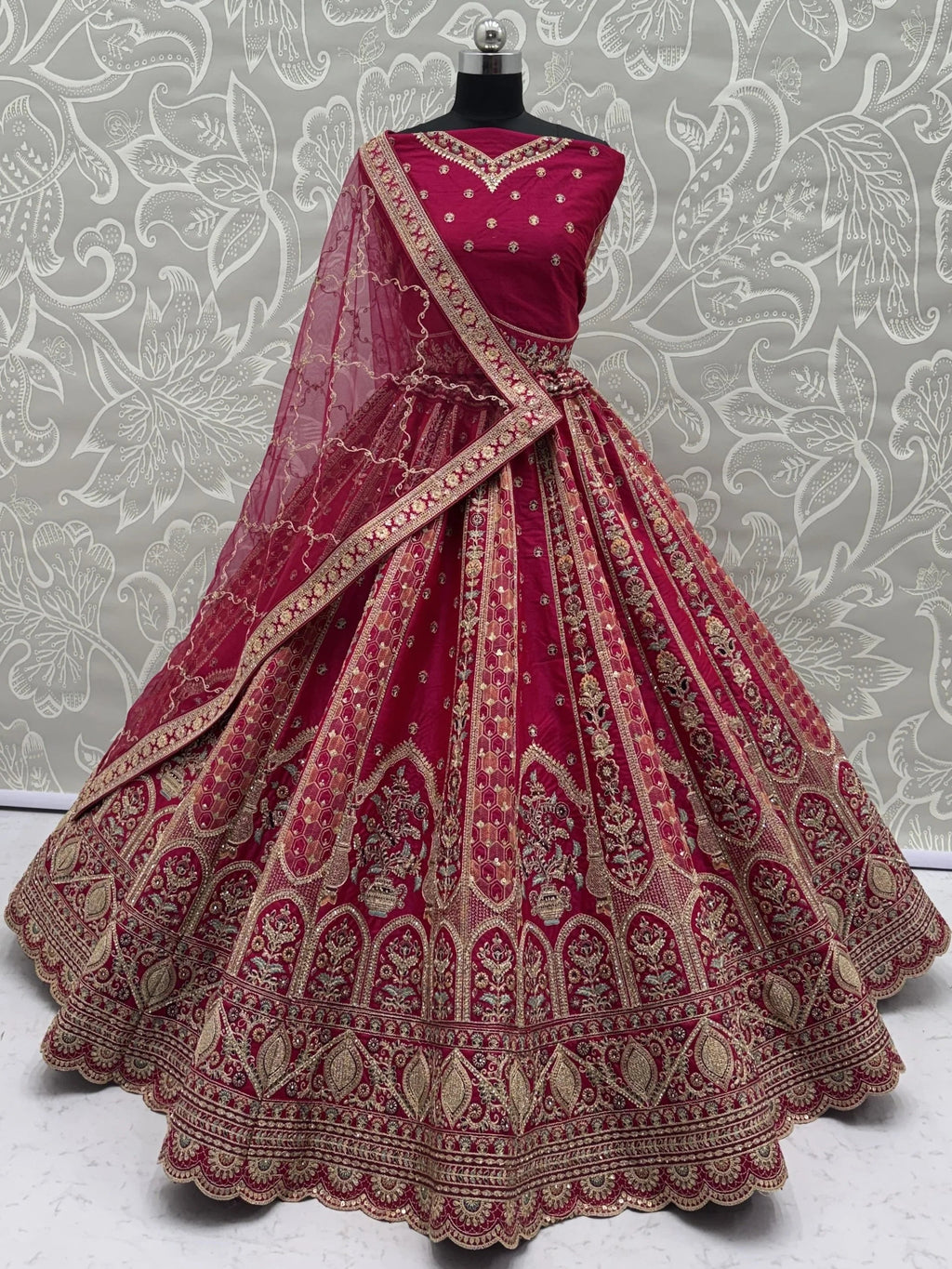 Pink Ravishing Zari Embroidery Silk Bridal Lehenga Choli With Double Dupatta