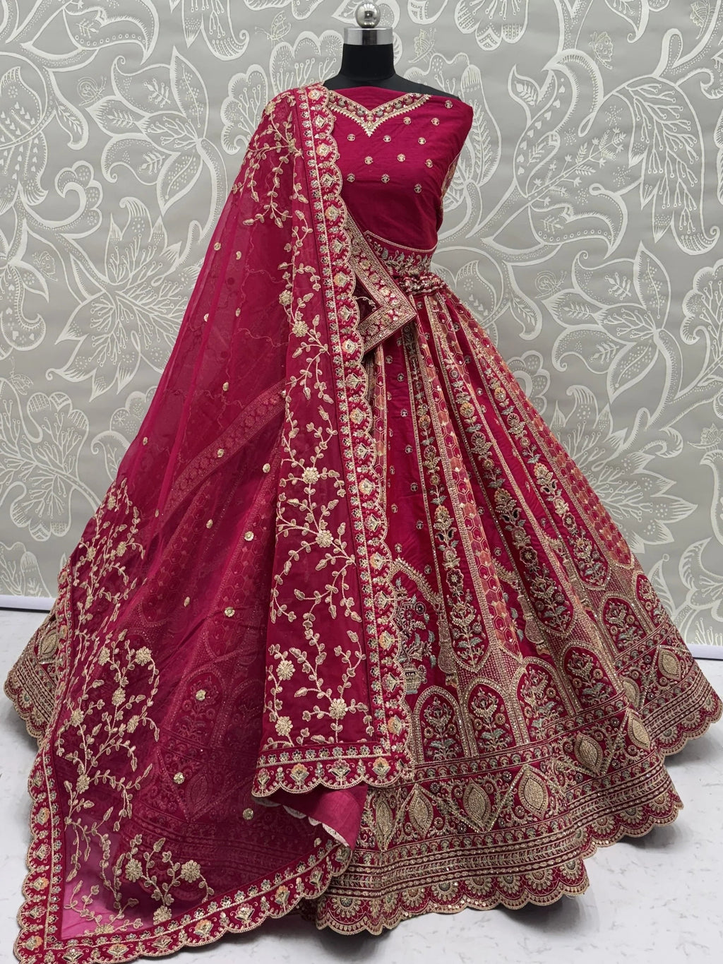 Pink Ravishing Zari Embroidery Silk Bridal Lehenga Choli With Double Dupatta
