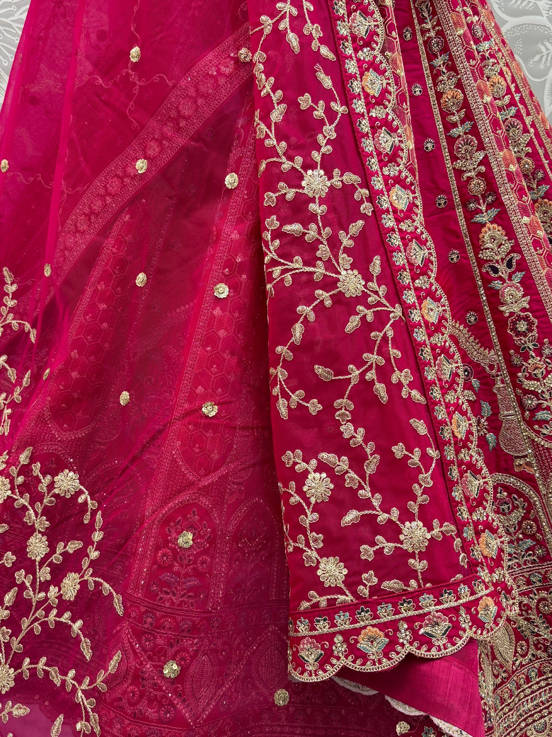 Pink Ravishing Zari Embroidery Silk Bridal Lehenga Choli With Double Dupatta