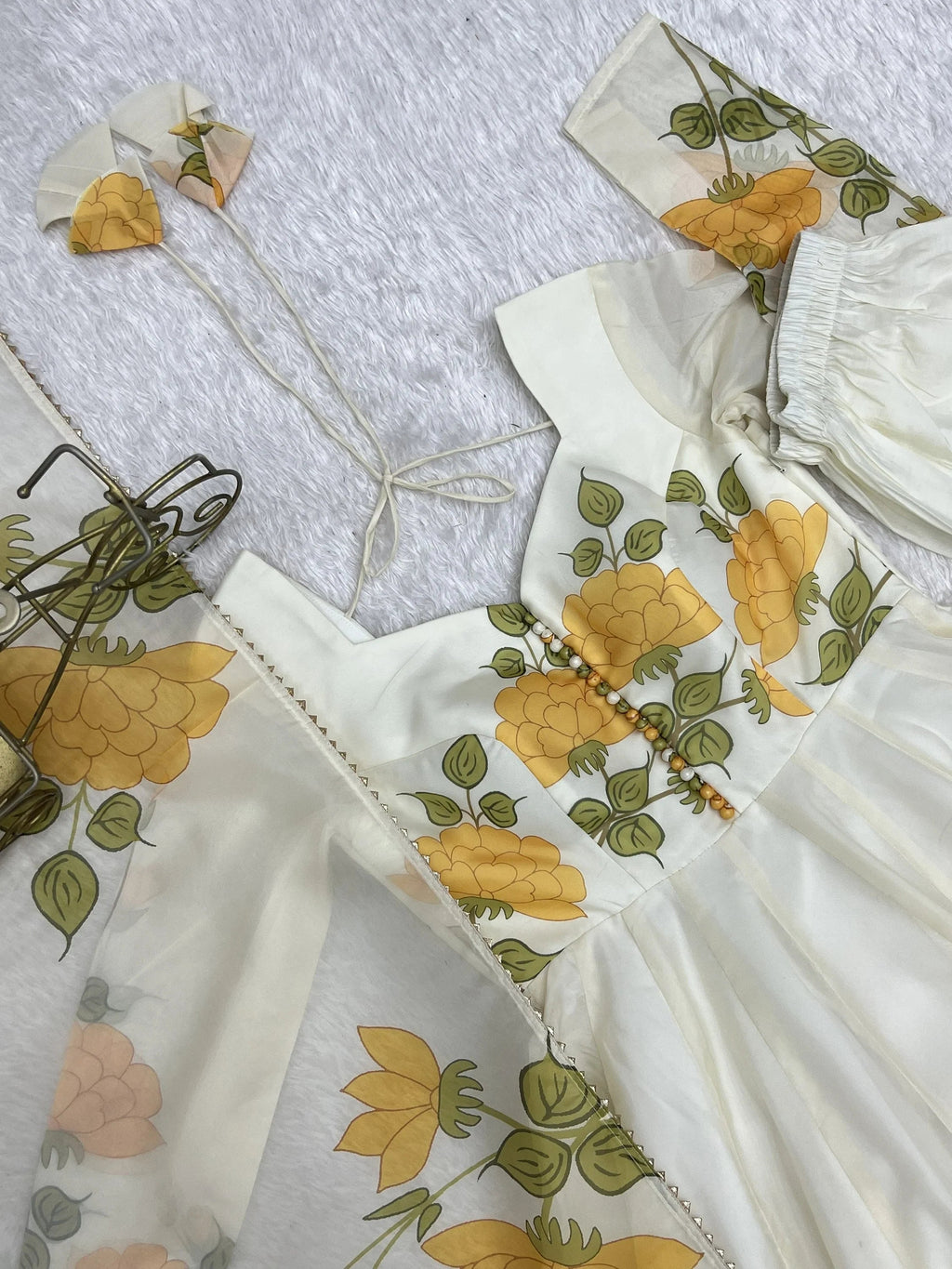 Stunning White Floral Printed Organza Festival Wear Anarkali Suit