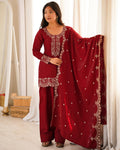 Reddish Maroon Color Roman Silk Farshi Salwar Suit