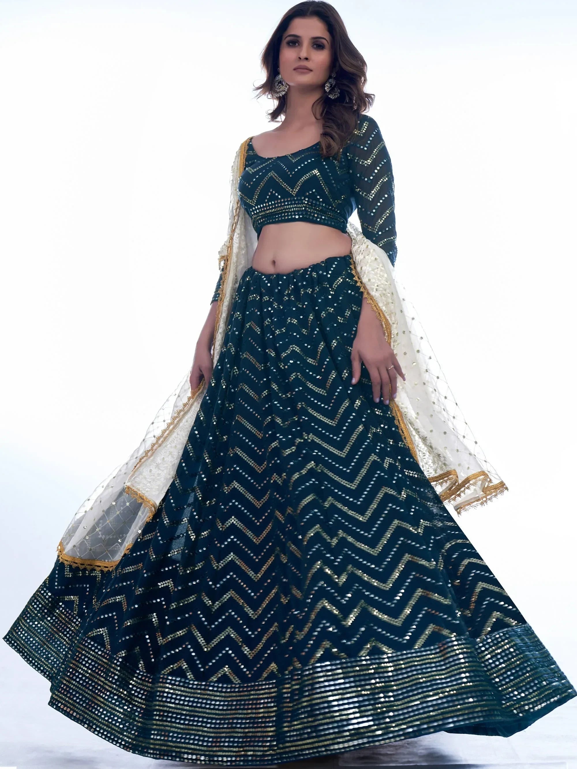 Adorable Rama Thread Embroidered Georgette Lehenga Choli