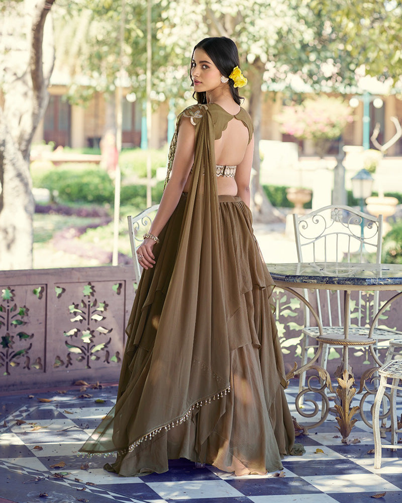 Coffee Color Marble Sequence Embroidered Lehenga Choli