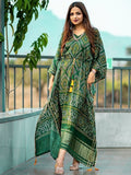 Green Ravishing Bandhej Print Gaji Silk Festival Wear Readymade Kaftan