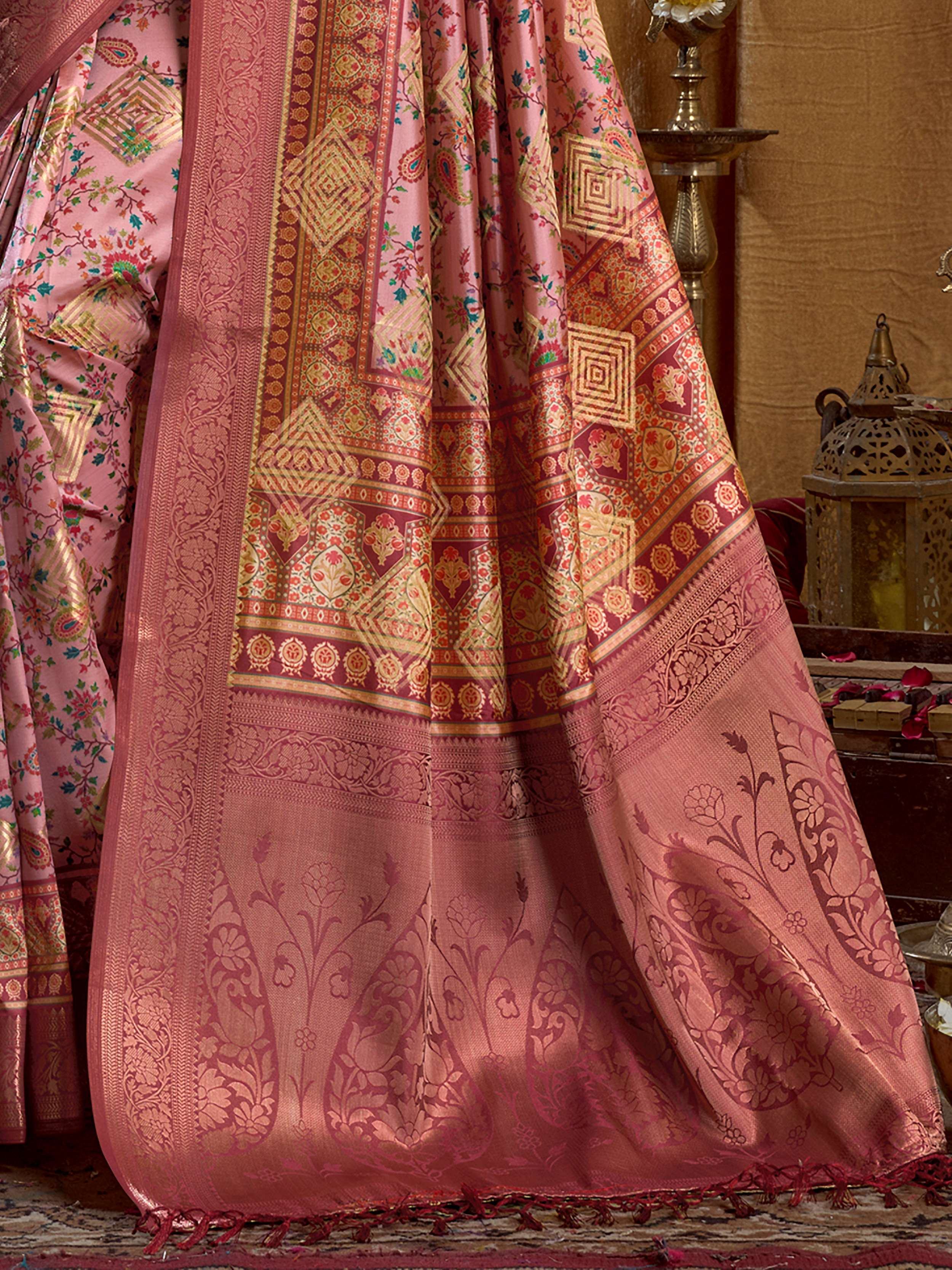 Enchanting Pink Digital Printed Silk Function Wear Saree With Blouse