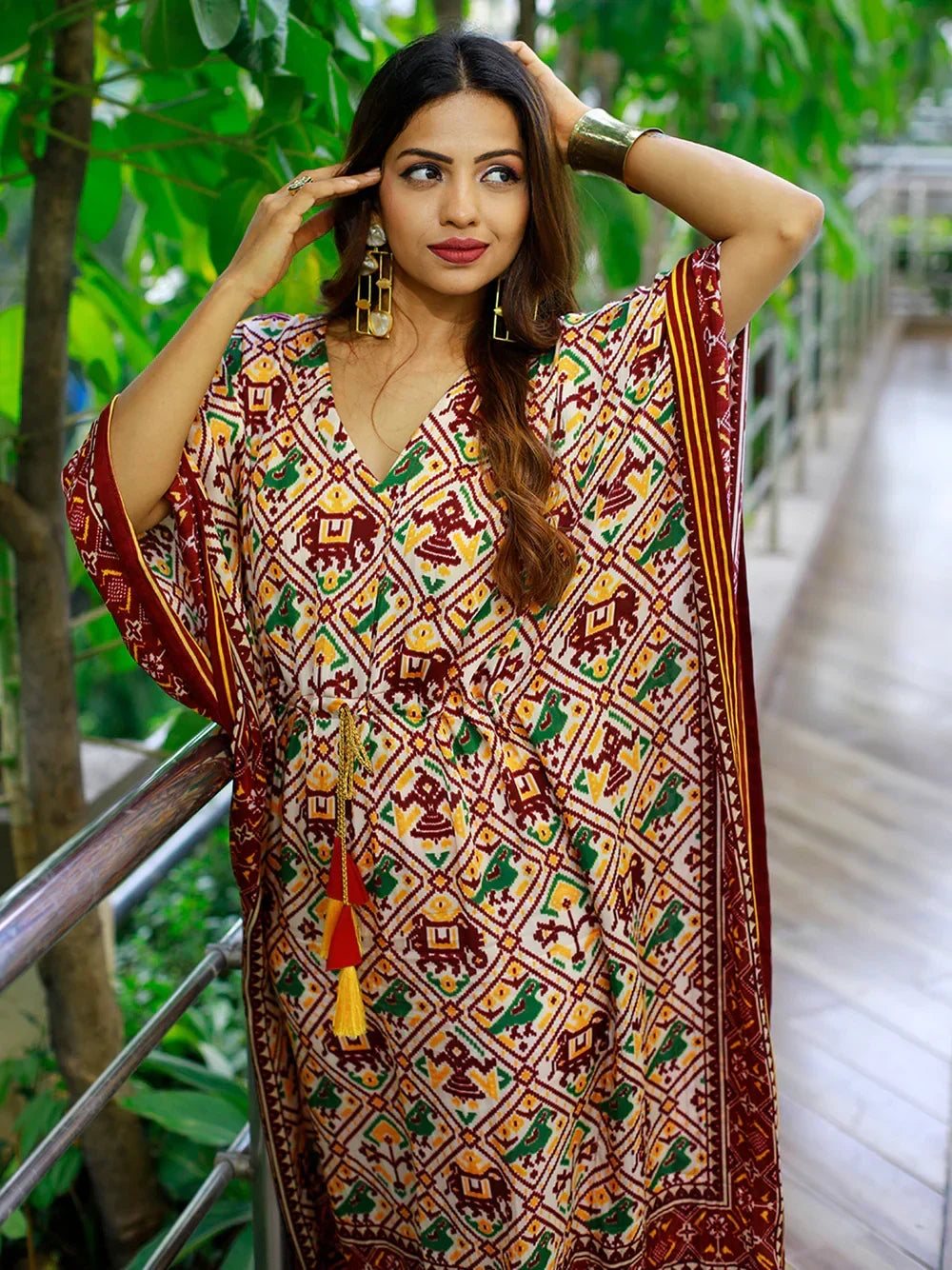 Maroon Glorious Bandhej Print Gaji Silk Festival Wear Readymade Kaftan