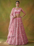 Pink Captivating Sequins Net Bridesmaid Lehenga Choli With Dupatta
