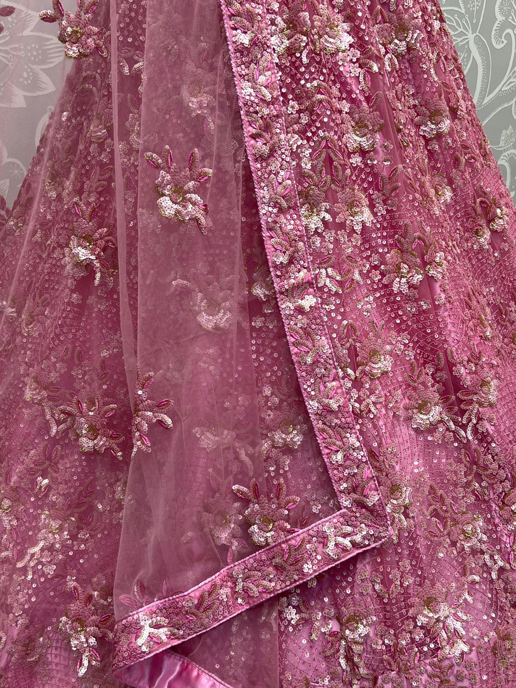 Pink Captivating Sequins Net Bridesmaid Lehenga Choli With Dupatta
