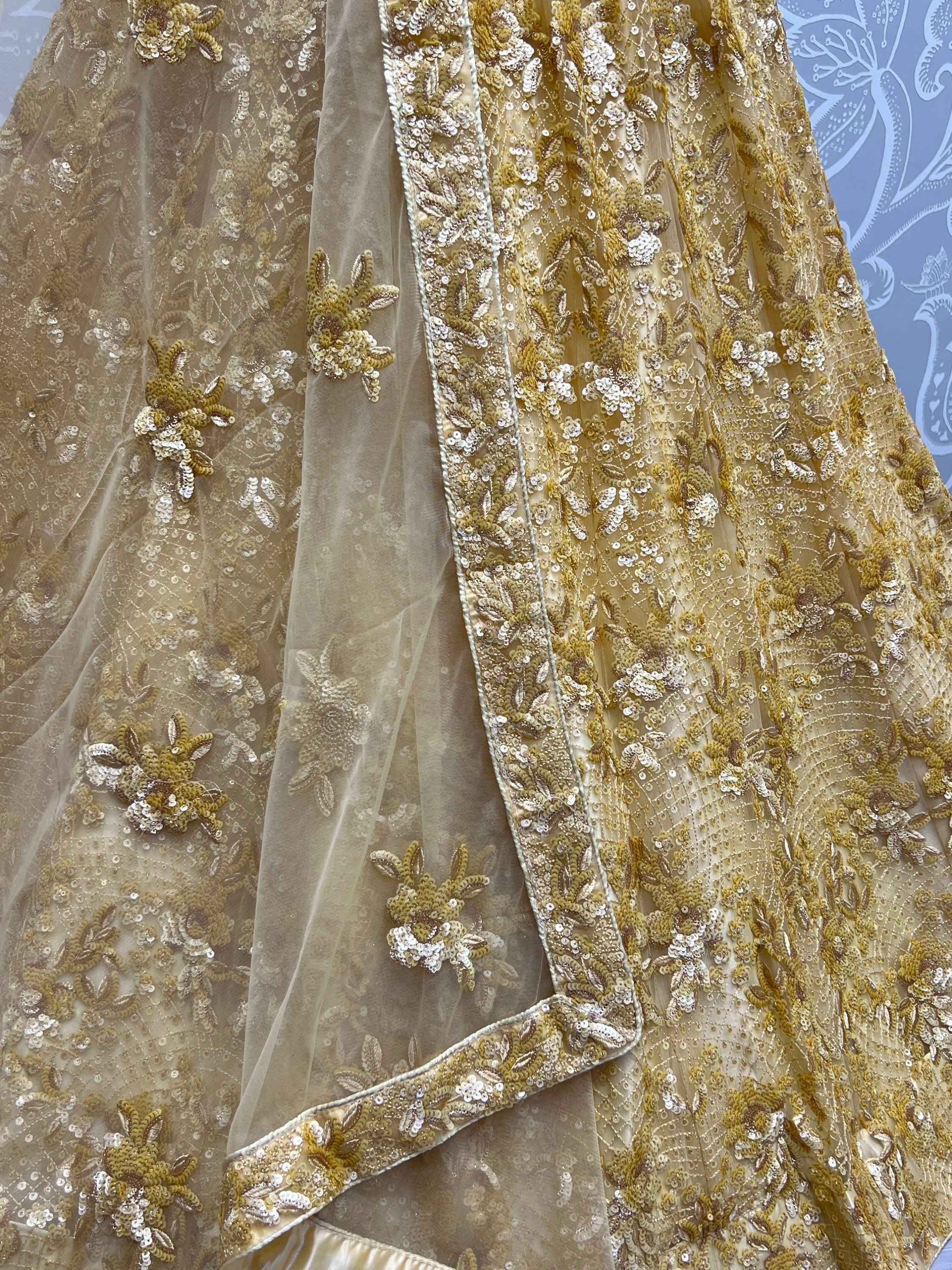 Yellow Captivating Sequins Net Bridesmaid Lehenga Choli With Dupatta