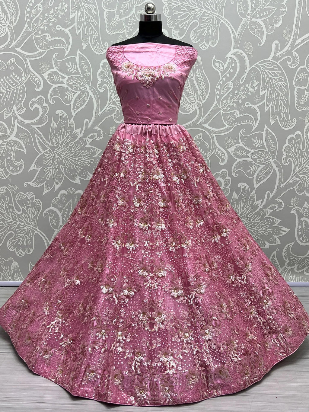 Pink Captivating Sequins Net Bridesmaid Lehenga Choli With Dupatta
