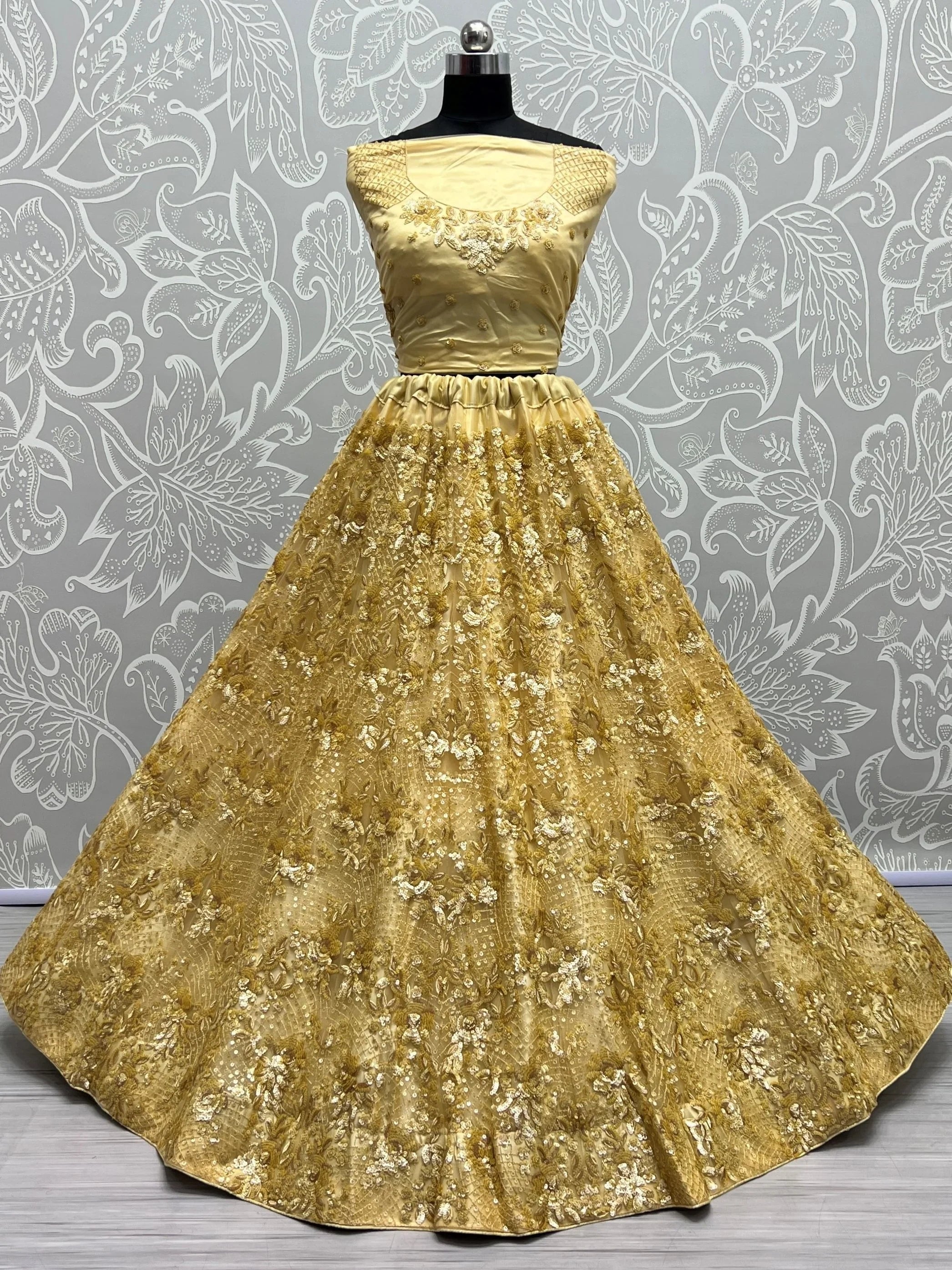 Yellow Captivating Sequins Net Bridesmaid Lehenga Choli With Dupatta