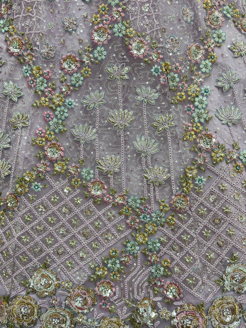 Mauve Notable Multi Thread Work Net Reception Wear Lehenga With Blouse