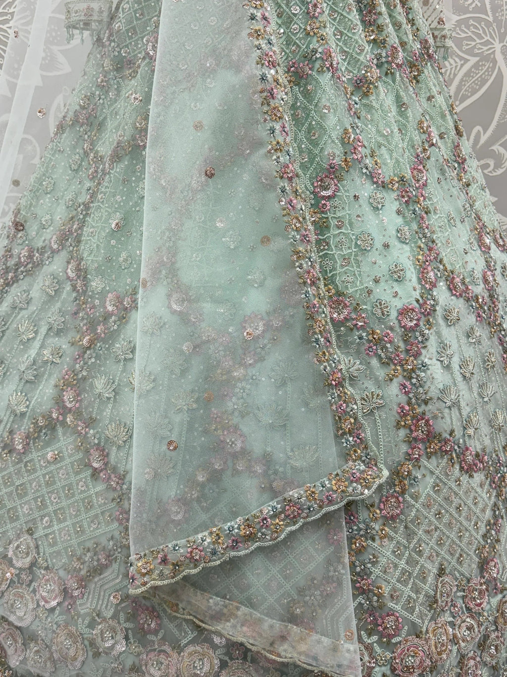 Green Notable Multi Thread Work Net Reception Wear Lehenga With Blouse