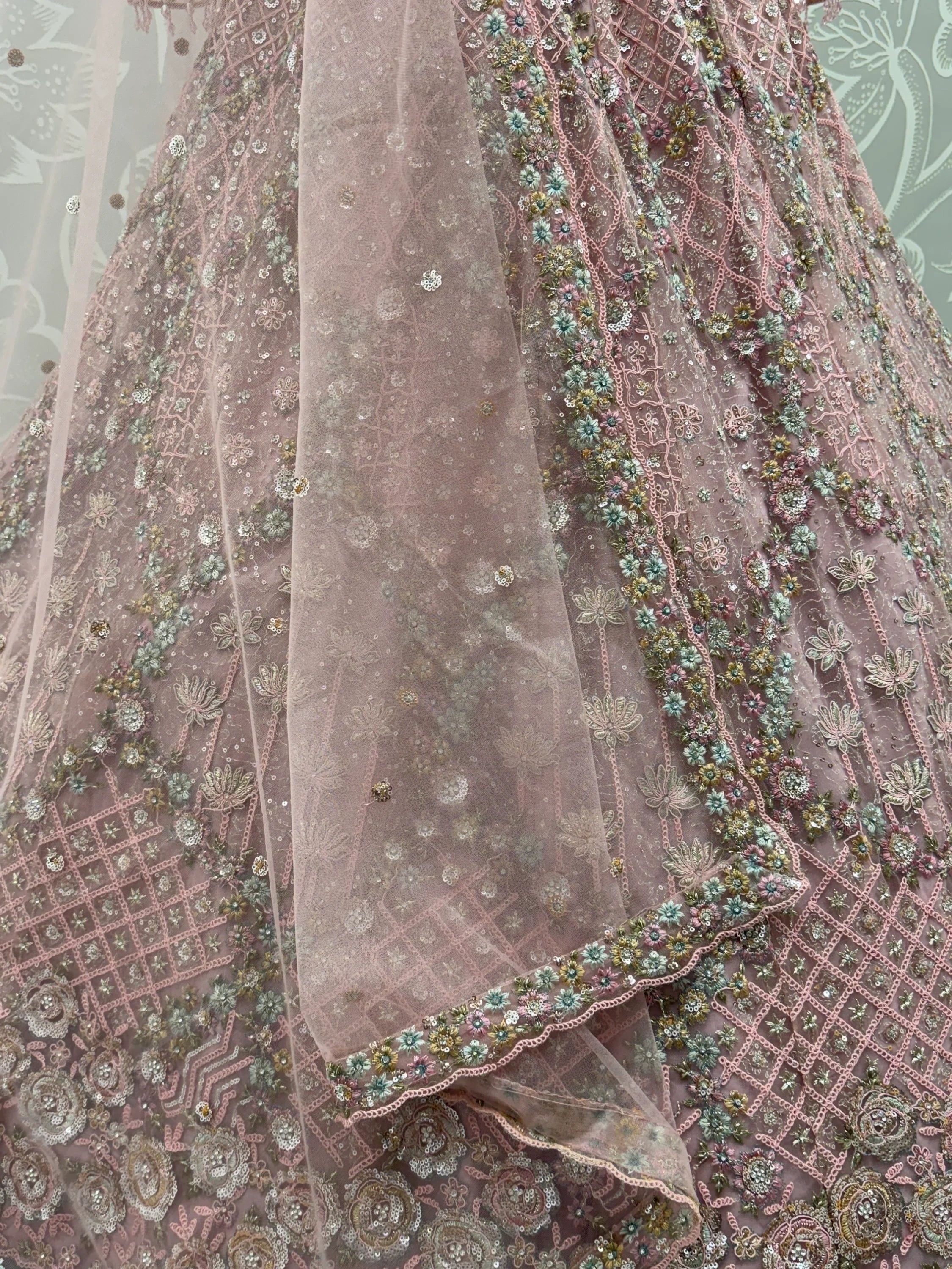 Pink Notable Multi Thread Work Net Reception Wear Lehenga With Blouse
