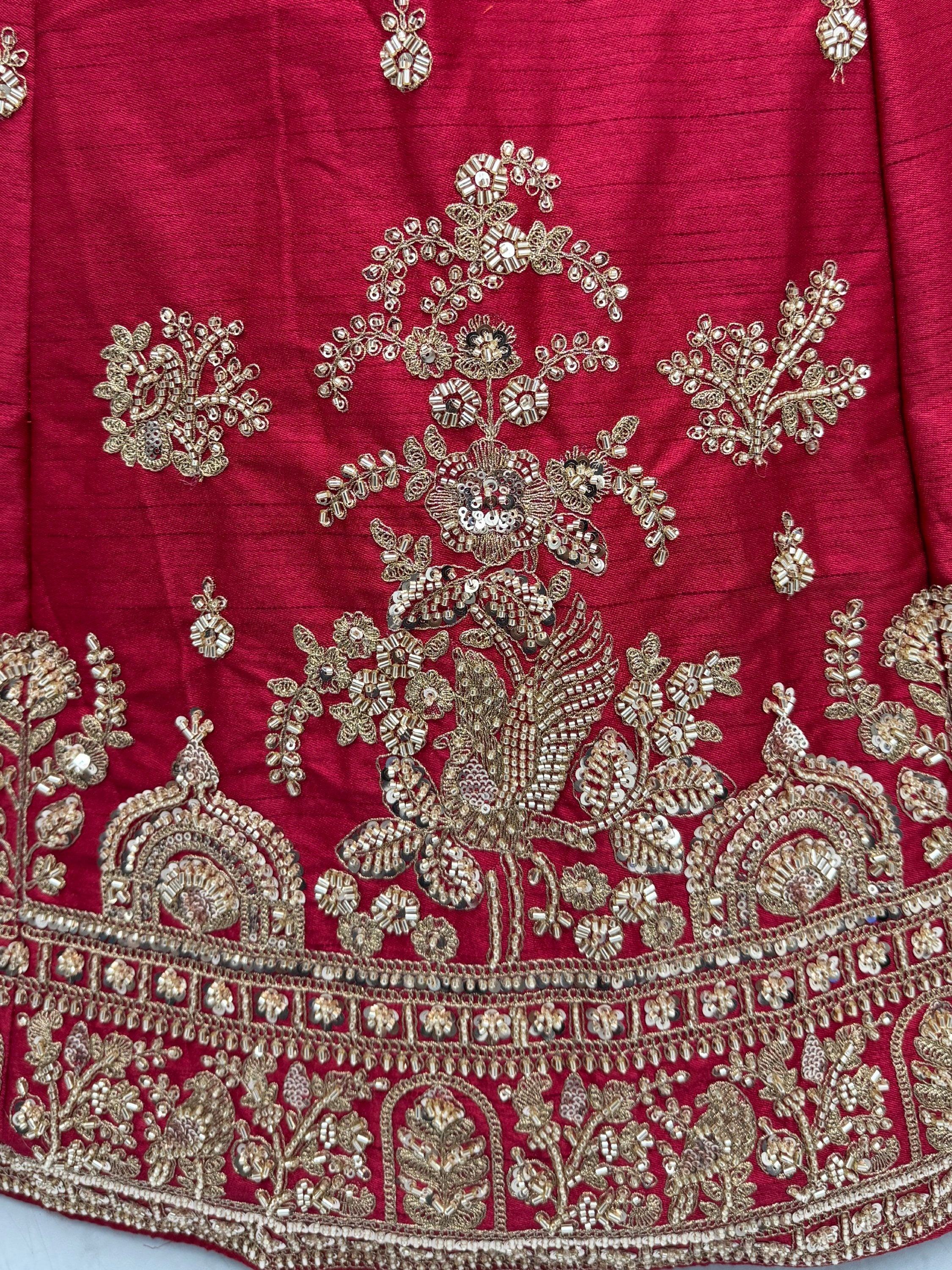 Red Appealing Bead Work Silk Bridal Lehenga Choli With Double Dupatta