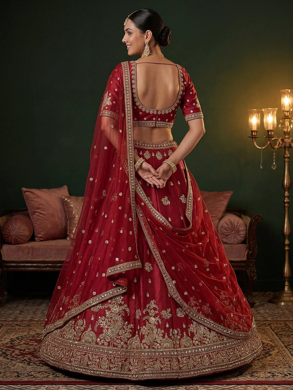 Red Appealing Bead Work Silk Bridal Lehenga Choli With Double Dupatta