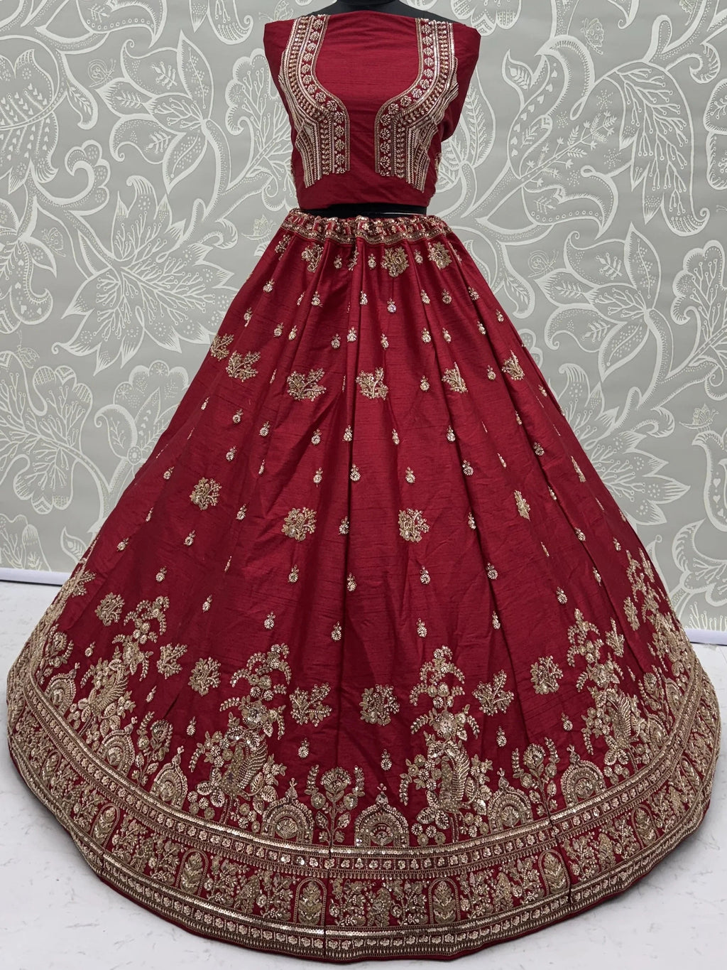 Red Appealing Bead Work Silk Bridal Lehenga Choli With Double Dupatta