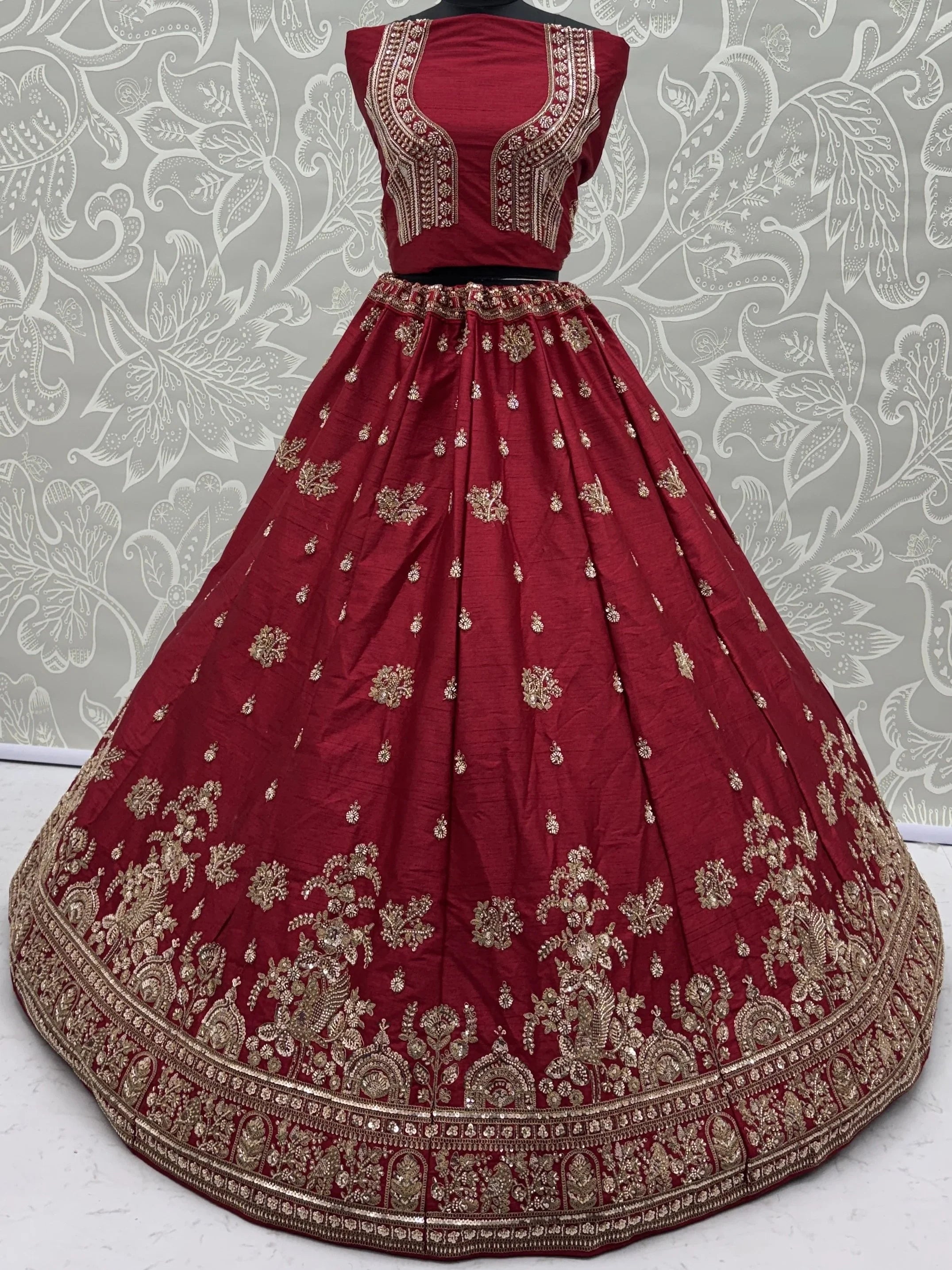 Red Appealing Bead Work Silk Bridal Lehenga Choli With Double Dupatta