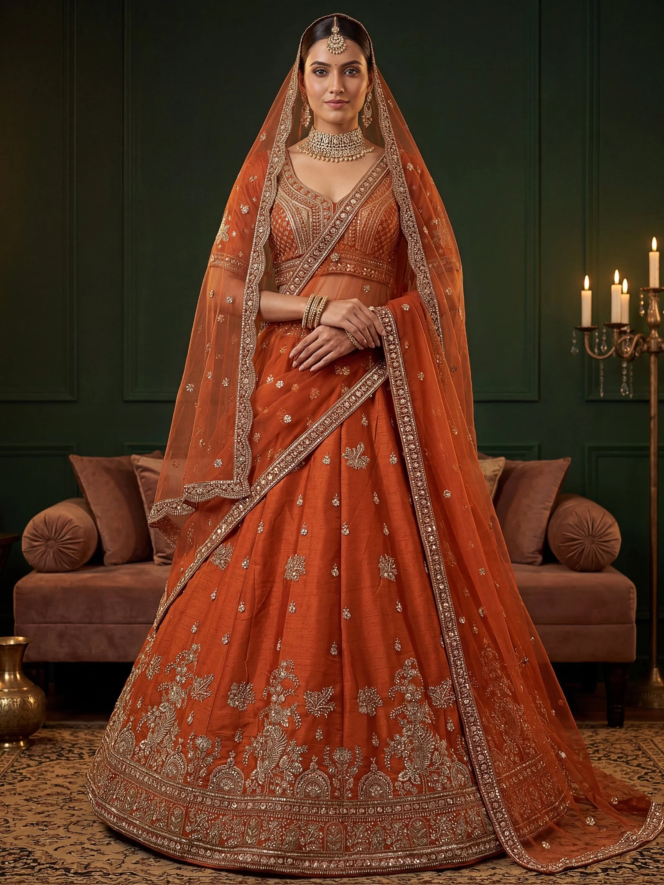 Royal Appealing Bead Work Silk Bridal Lehenga Choli With Double Dupatta