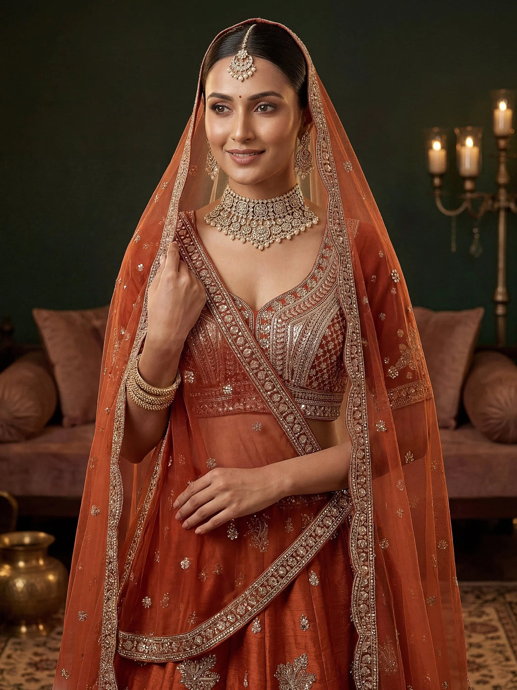 Royal Appealing Bead Work Silk Bridal Lehenga Choli With Double Dupatta