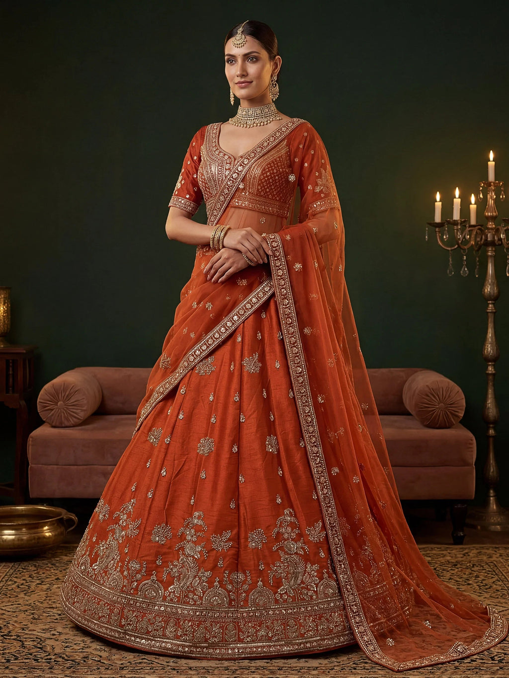 Royal Appealing Bead Work Silk Bridal Lehenga Choli With Double Dupatta