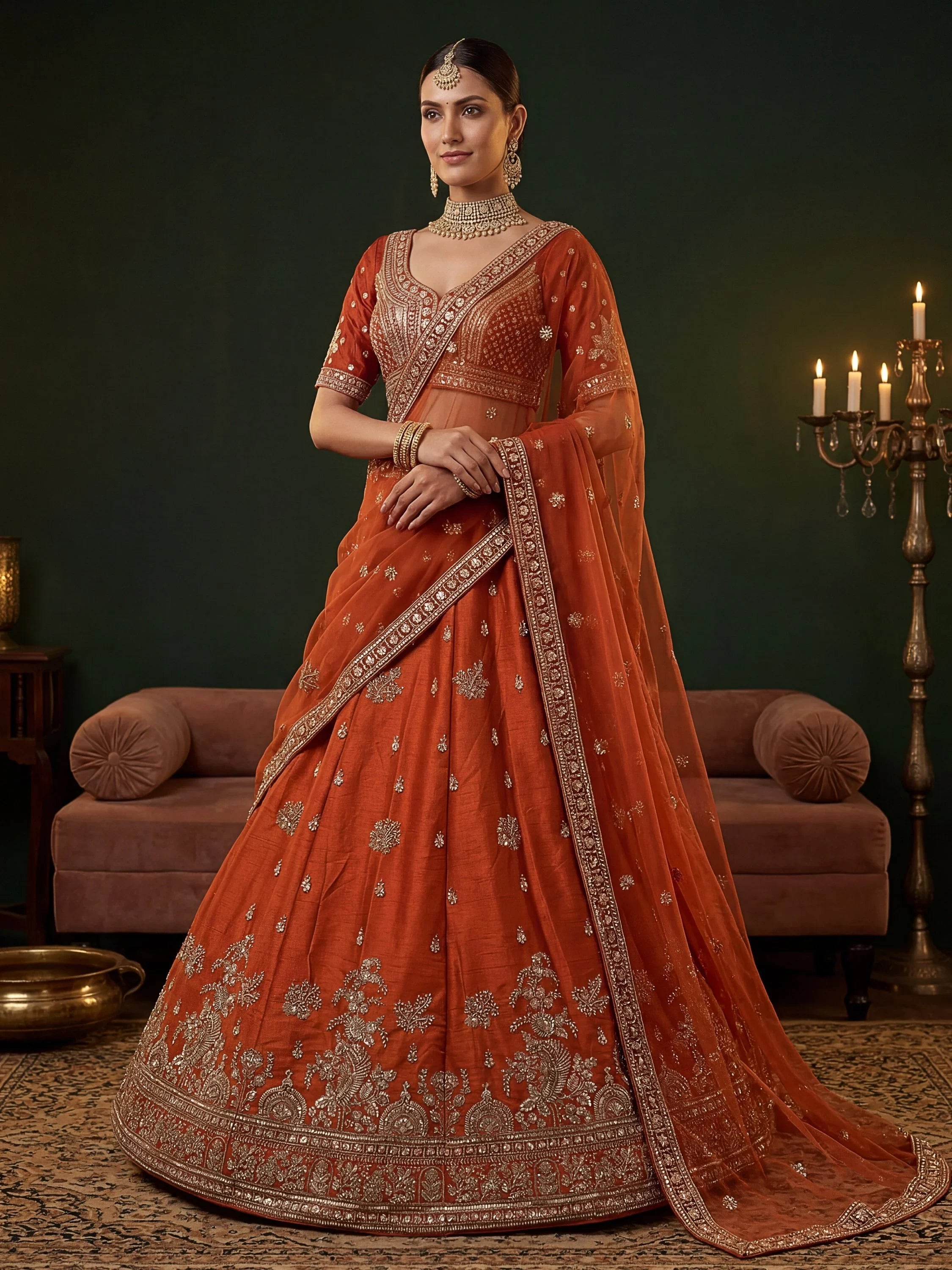 Royal Appealing Bead Work Silk Bridal Lehenga Choli With Double Dupatta
