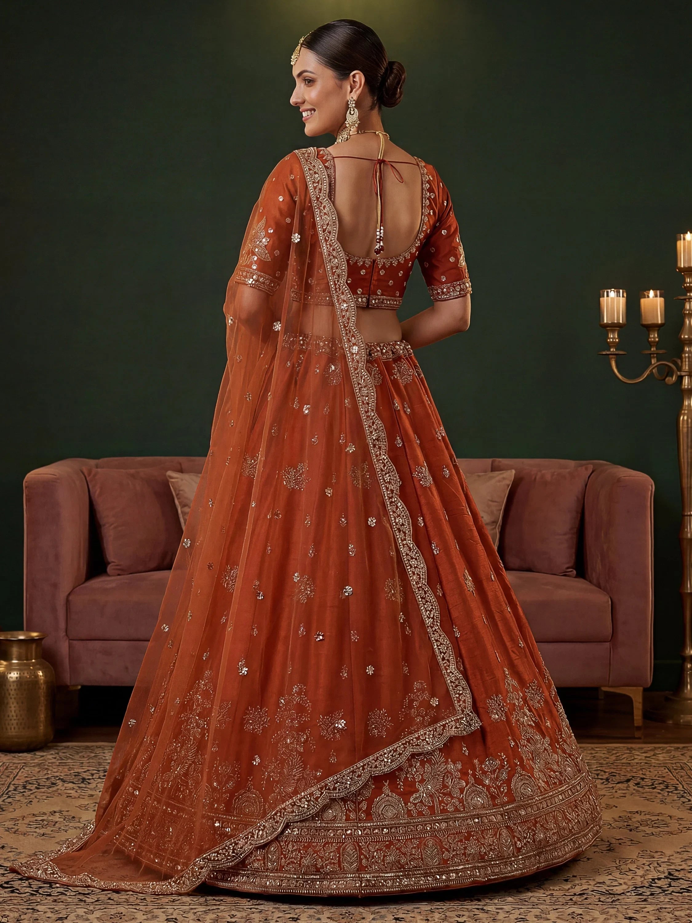 Royal Appealing Bead Work Silk Bridal Lehenga Choli With Double Dupatta