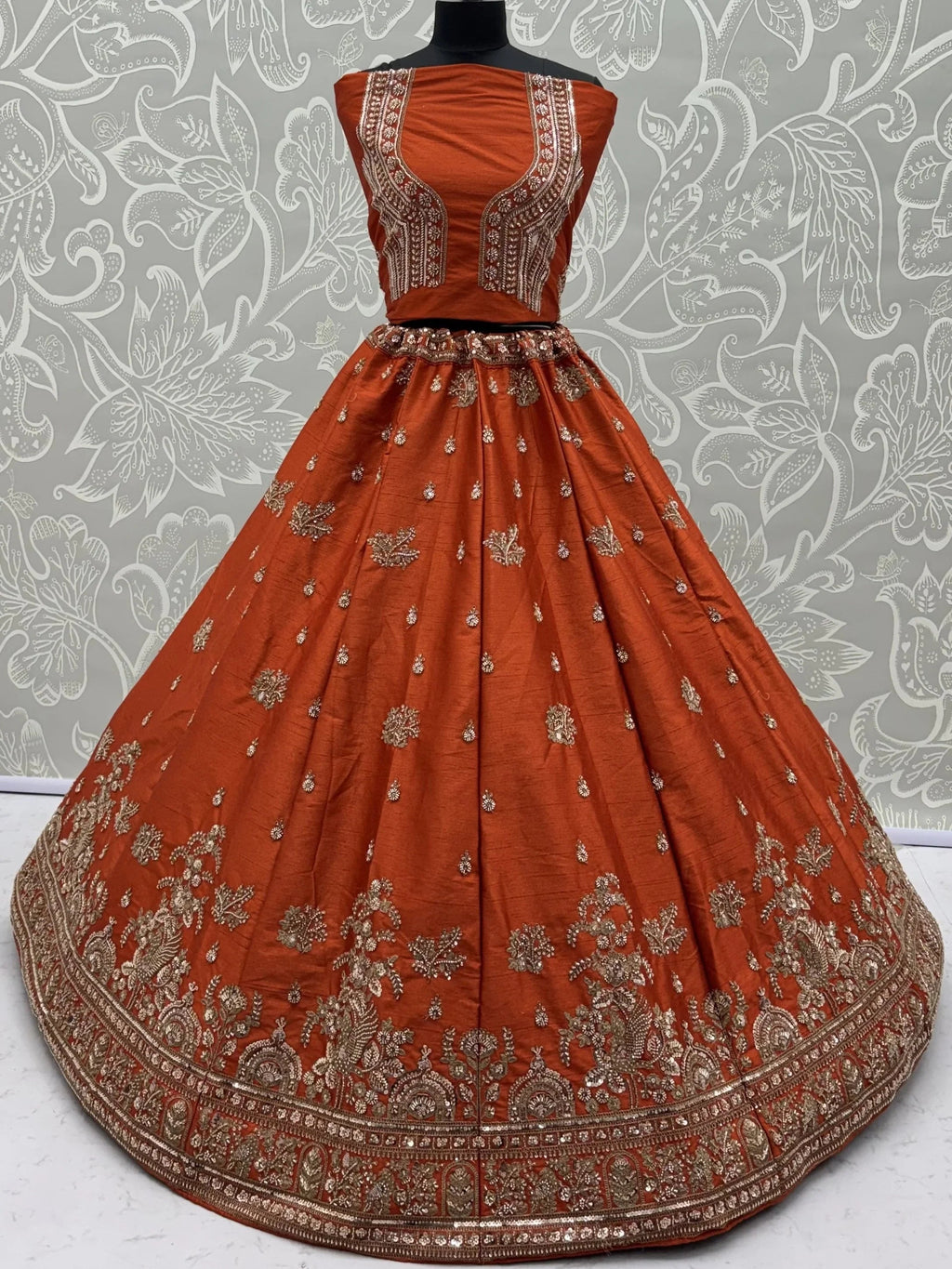 Royal Appealing Bead Work Silk Bridal Lehenga Choli With Double Dupatta