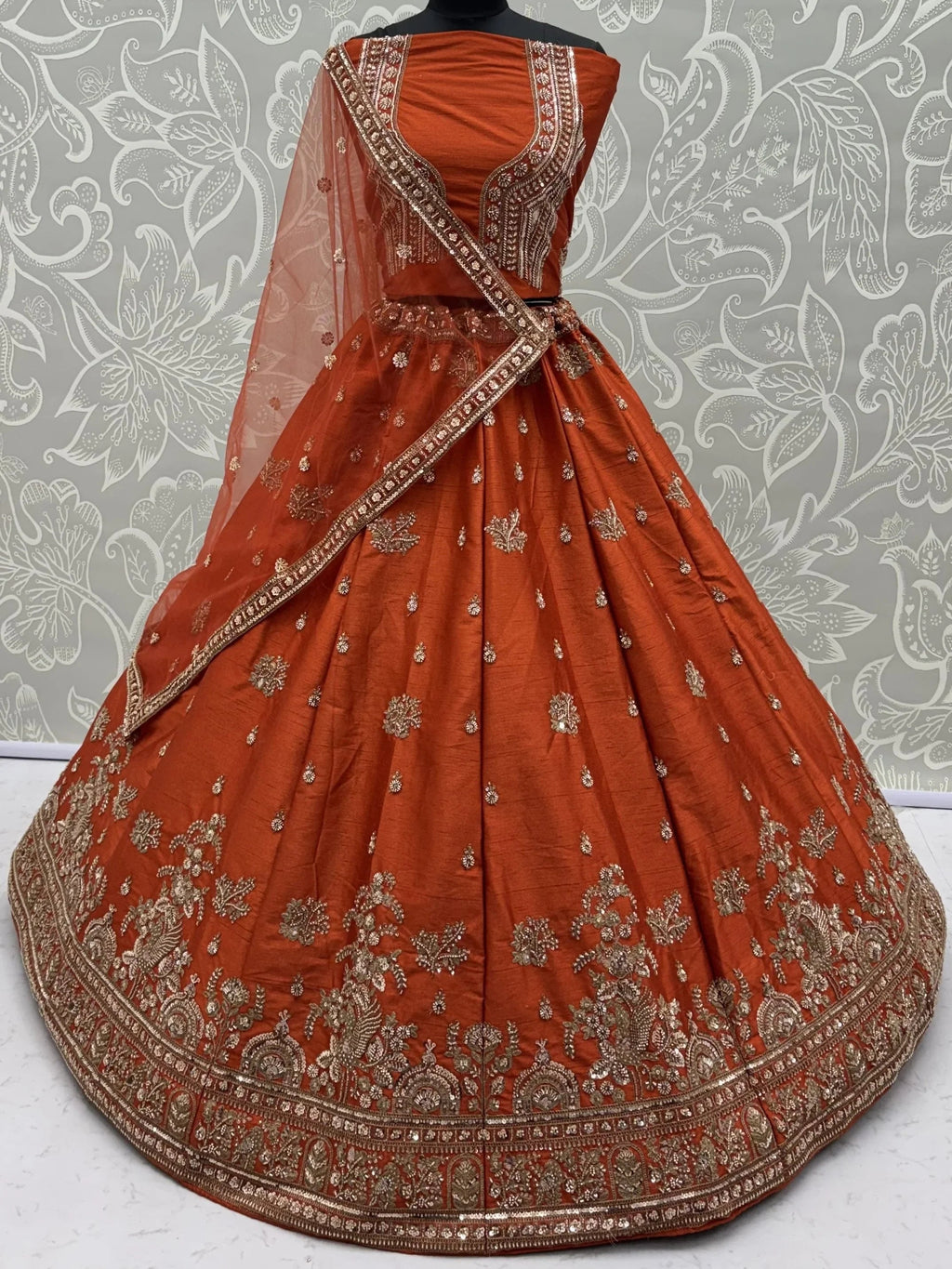 Royal Appealing Bead Work Silk Bridal Lehenga Choli With Double Dupatta