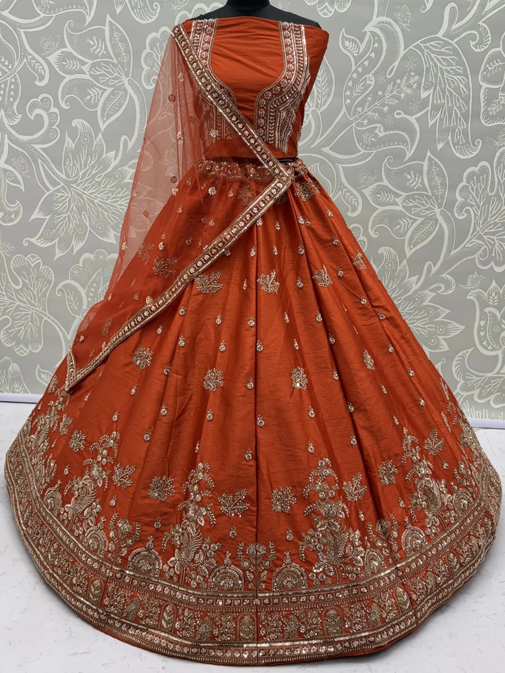 Royal Appealing Bead Work Silk Bridal Lehenga Choli With Double Dupatta