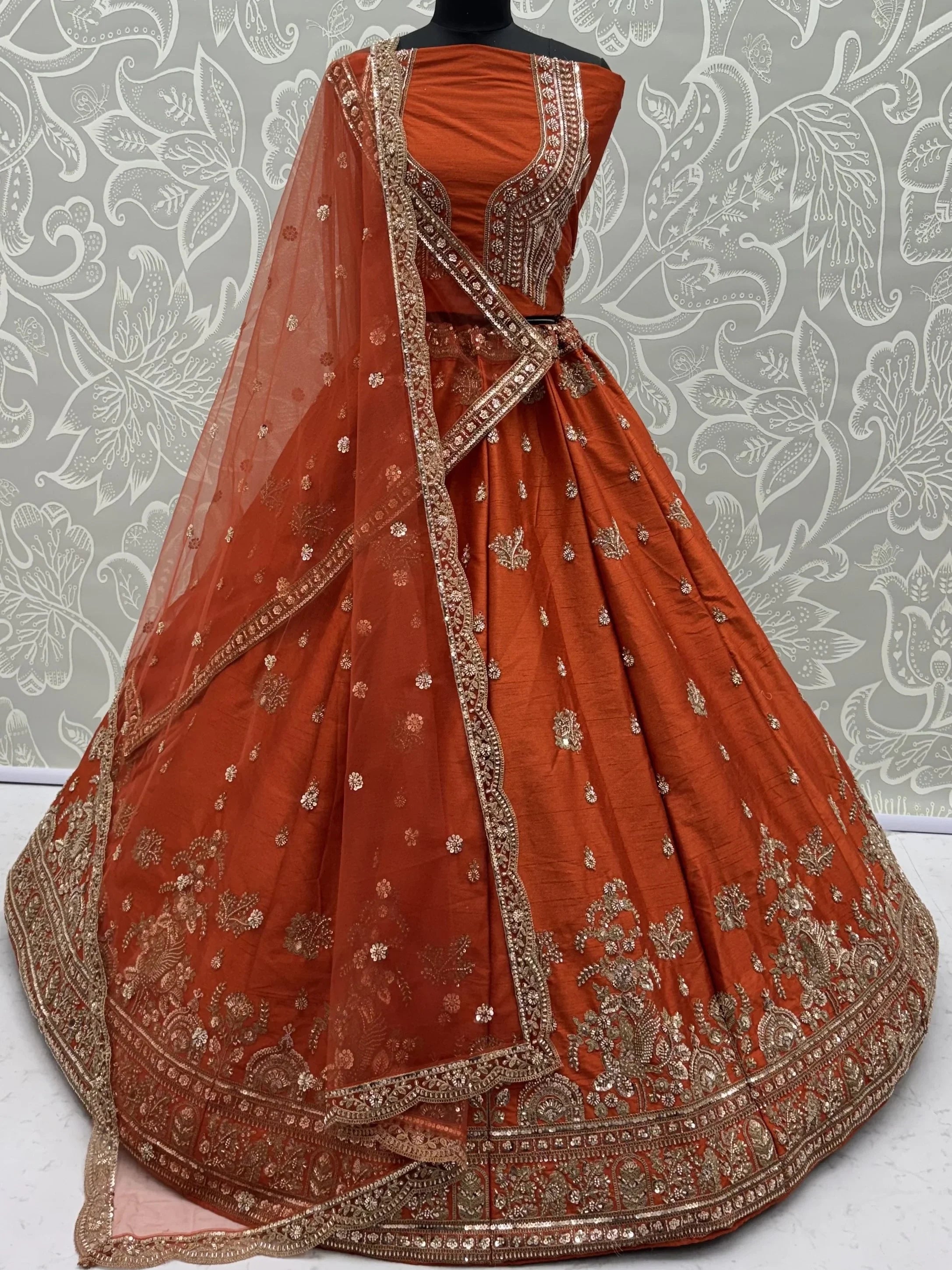 Royal Appealing Bead Work Silk Bridal Lehenga Choli With Double Dupatta