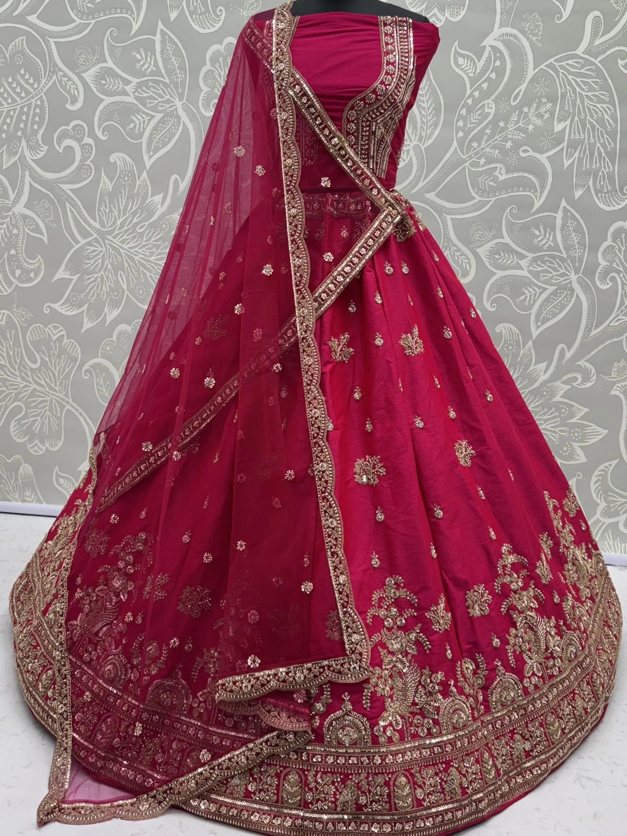 Pink Appealing Bead Work Silk Bridal Lehenga Choli With Double Dupatta