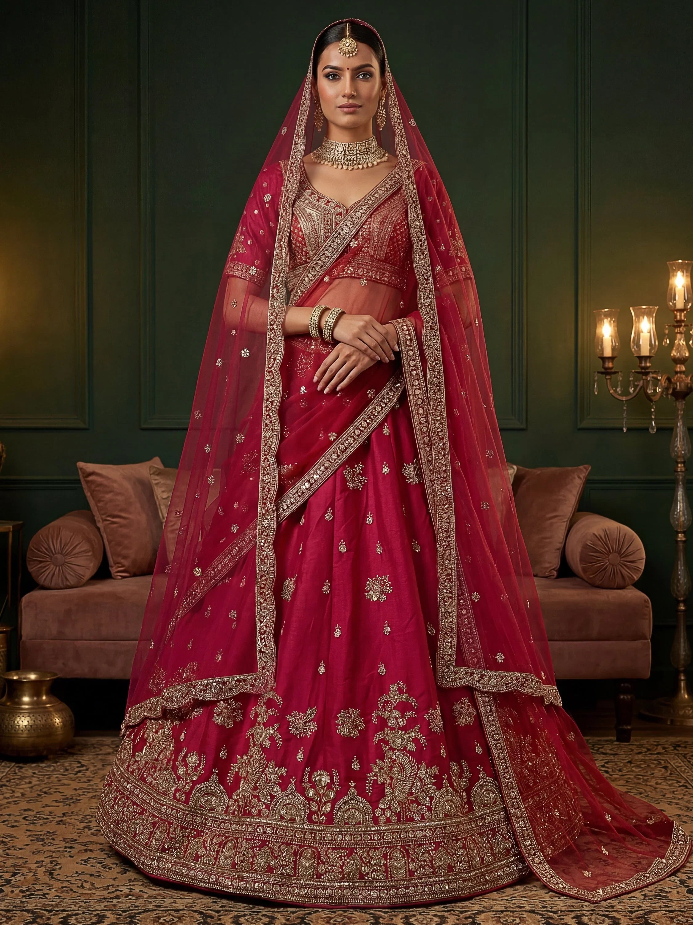 Pink Appealing Bead Work Silk Bridal Lehenga Choli With Double Dupatta