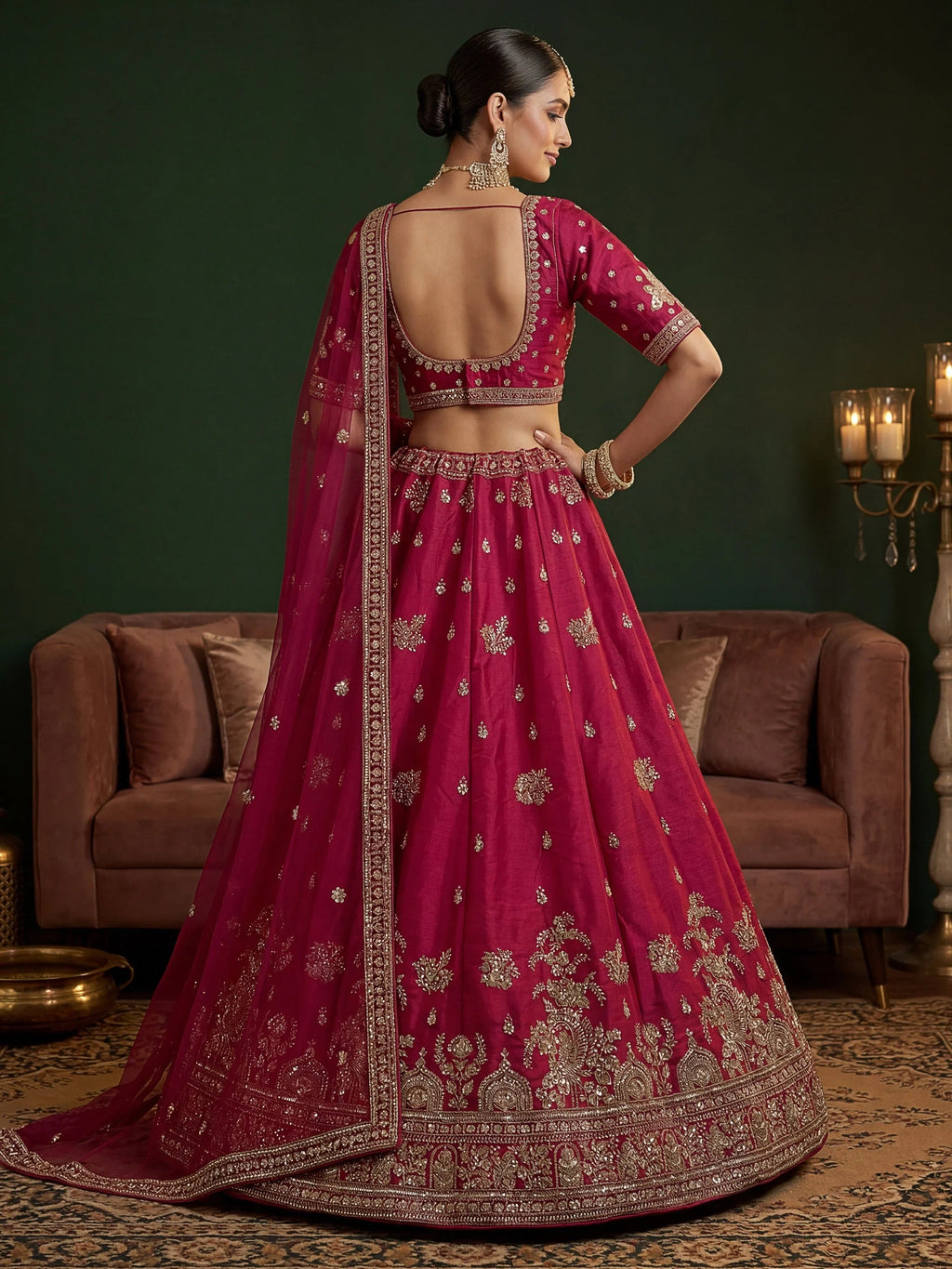 Pink Appealing Bead Work Silk Bridal Lehenga Choli With Double Dupatta