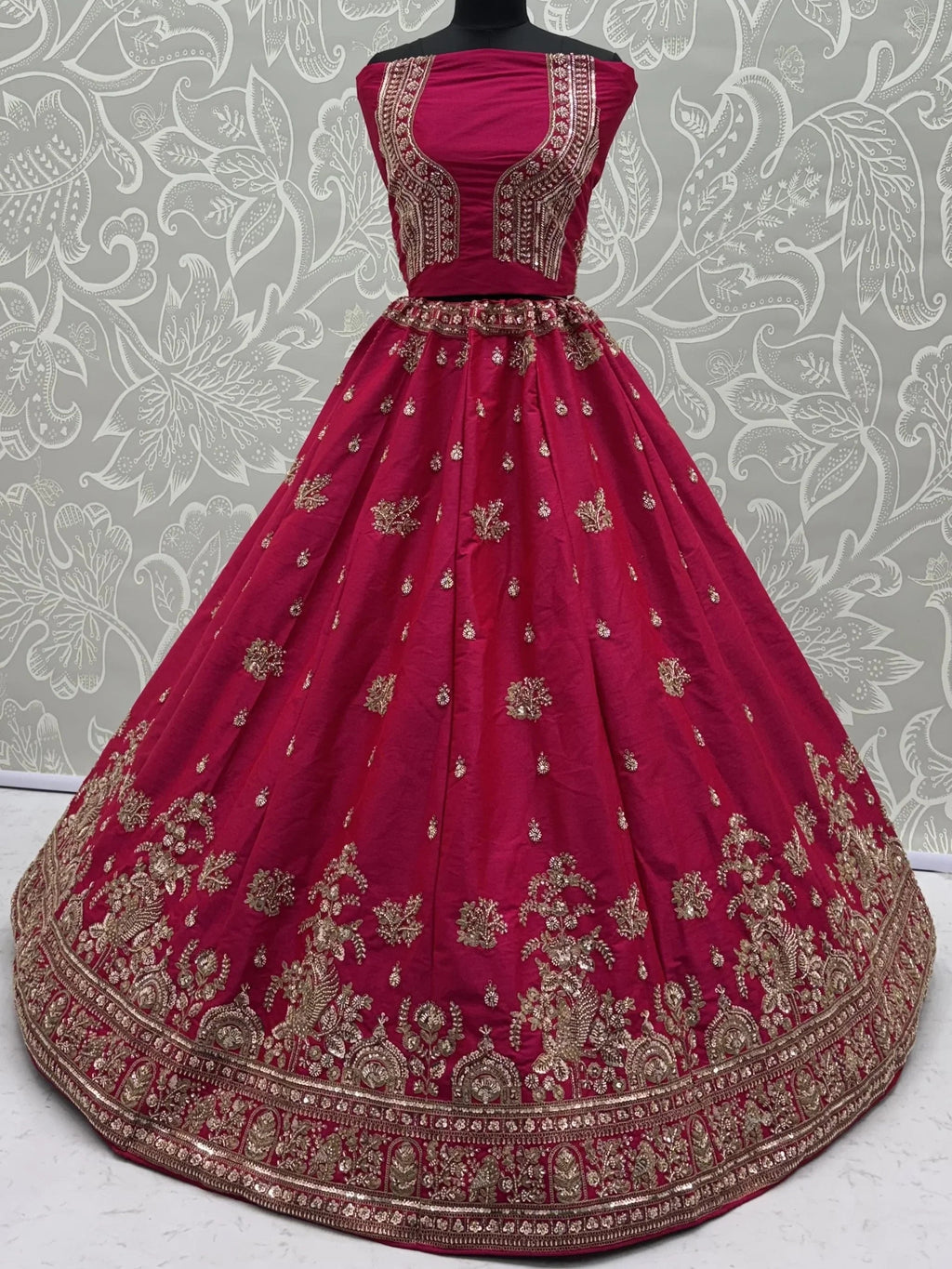 Pink Appealing Bead Work Silk Bridal Lehenga Choli With Double Dupatta