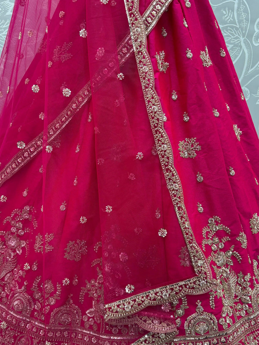 Pink Appealing Bead Work Silk Bridal Lehenga Choli With Double Dupatta
