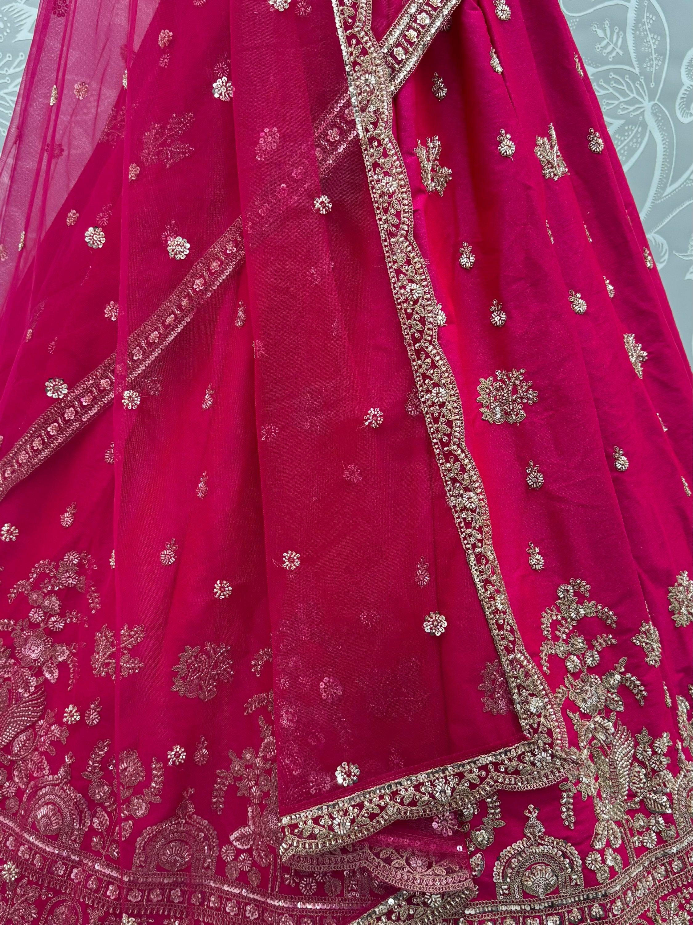 Pink Appealing Bead Work Silk Bridal Lehenga Choli With Double Dupatta