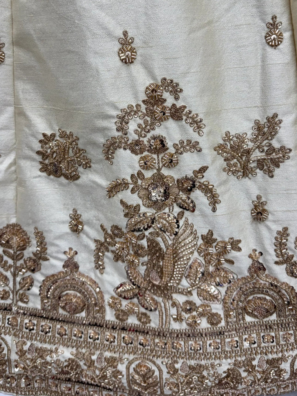 Off White Appealing Bead Work Silk Bridal Lehenga Choli With Double Dupatta