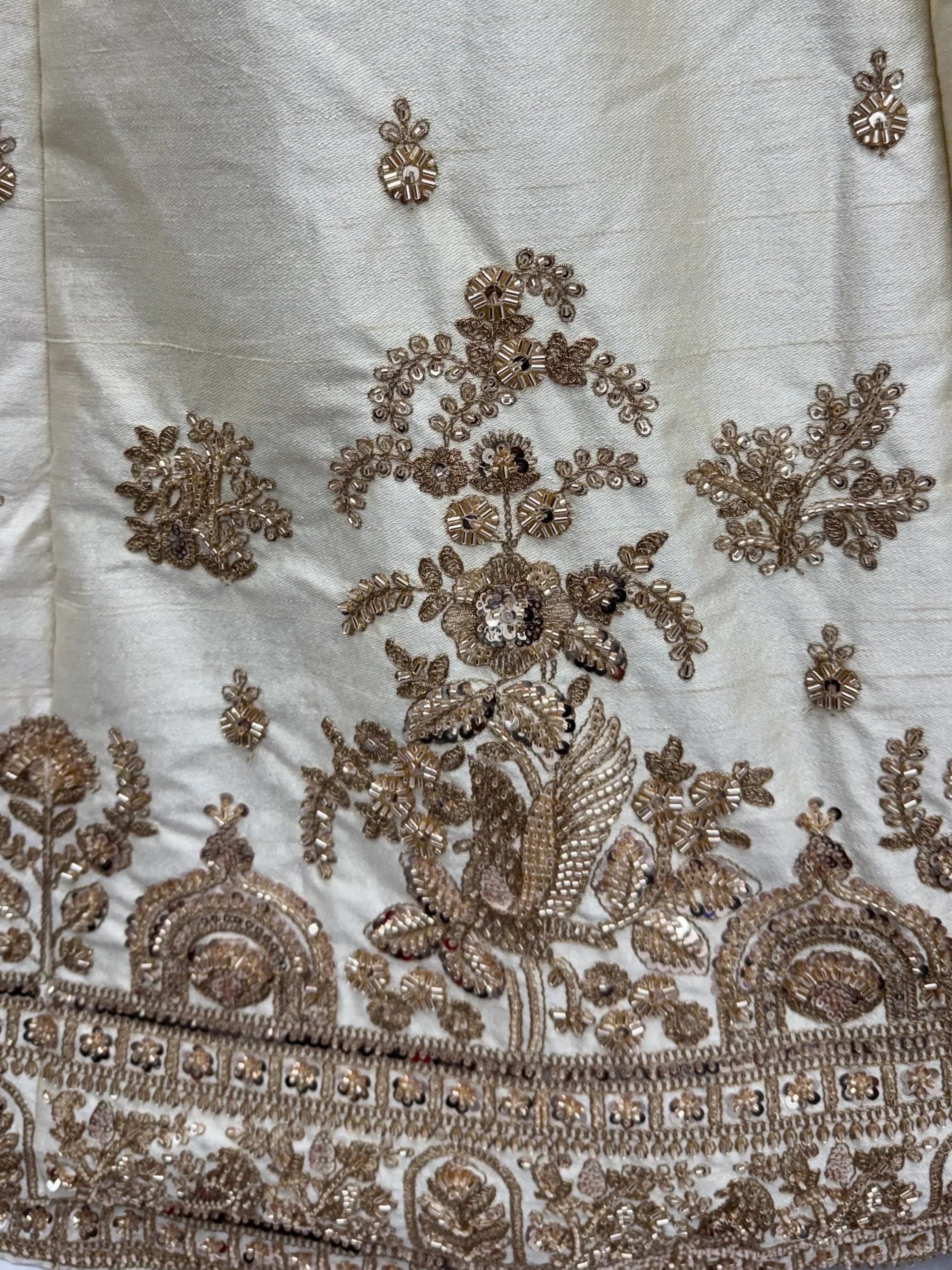 Off White Appealing Bead Work Silk Bridal Lehenga Choli With Double Dupatta