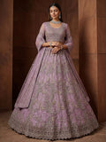 Lavender Breathtaking Zircon Work Net Bridesmaid Lehenga With Blouse