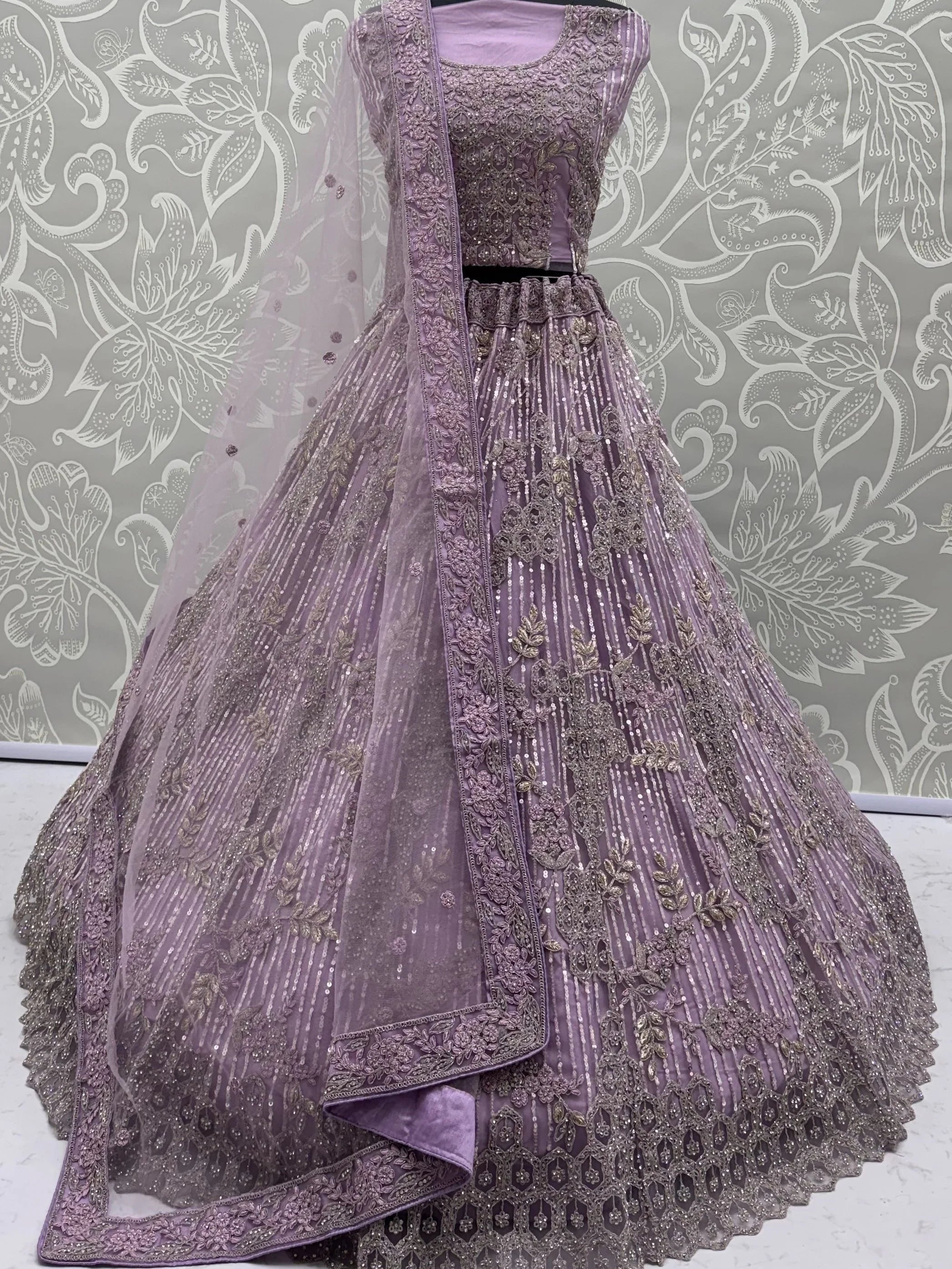 Lavender Breathtaking Zircon Work Net Bridesmaid Lehenga With Blouse