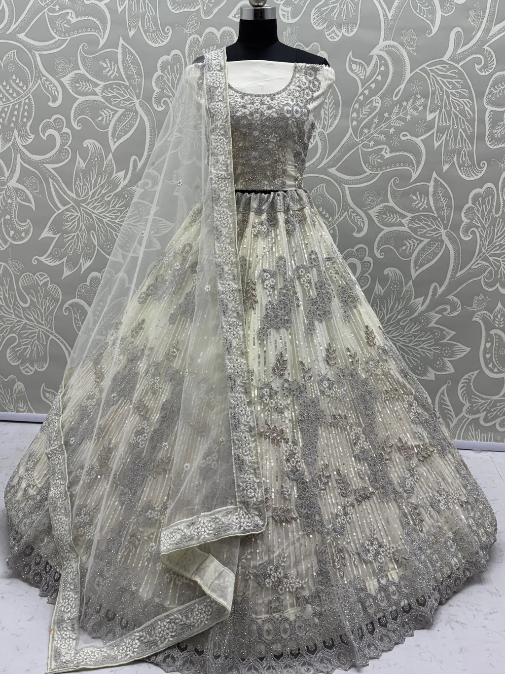 Cream Breathtaking Zircon Work Net Bridesmaid Lehenga With Blouse