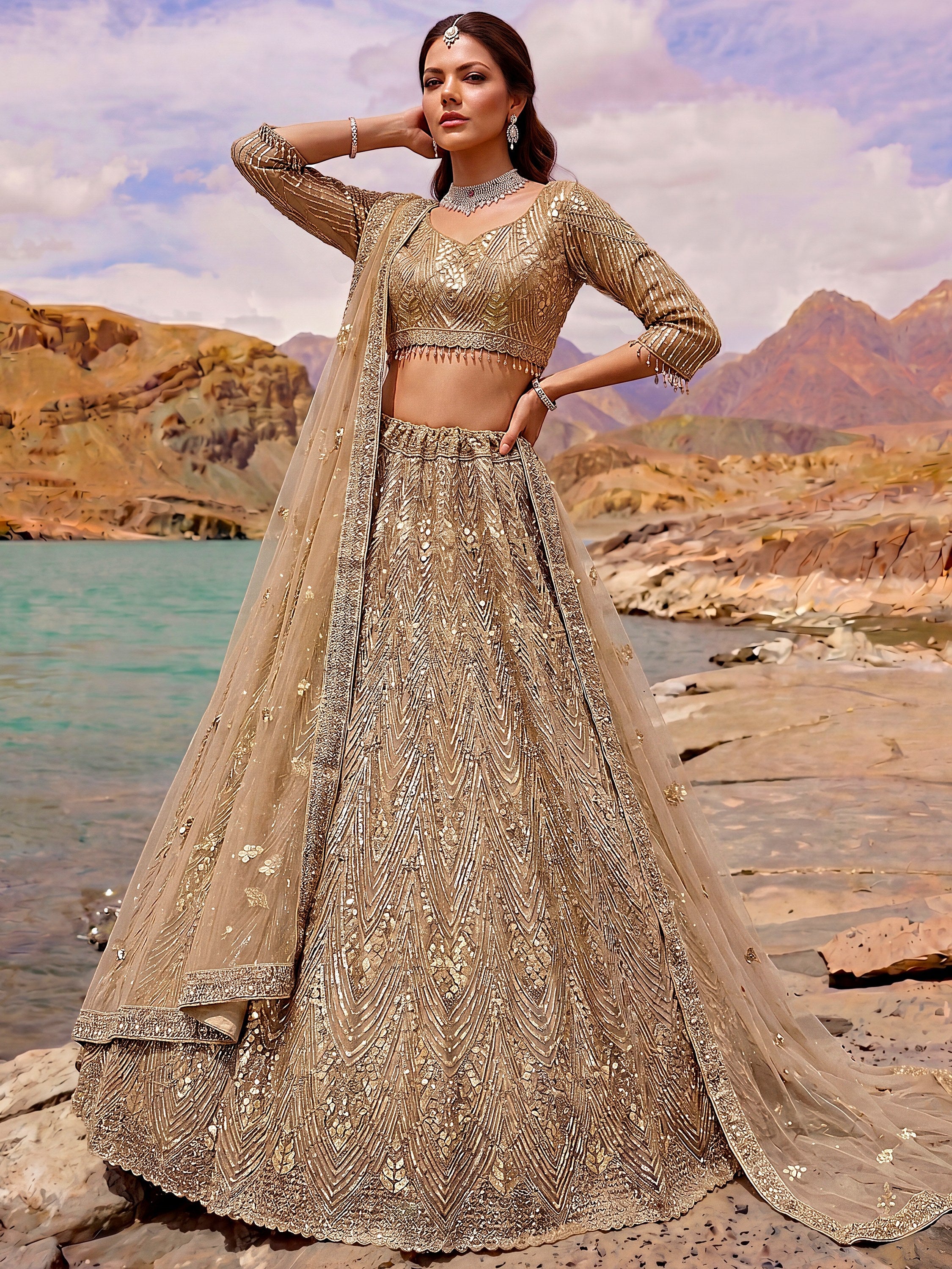Luxurious Gold Sequins Net Reception Wear Lehenga Choli With Dupatta