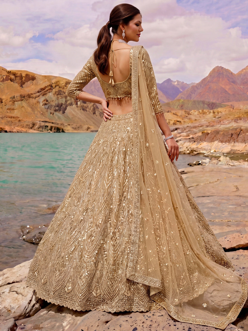 Luxurious Gold Sequins Net Reception Wear Lehenga Choli With Dupatta