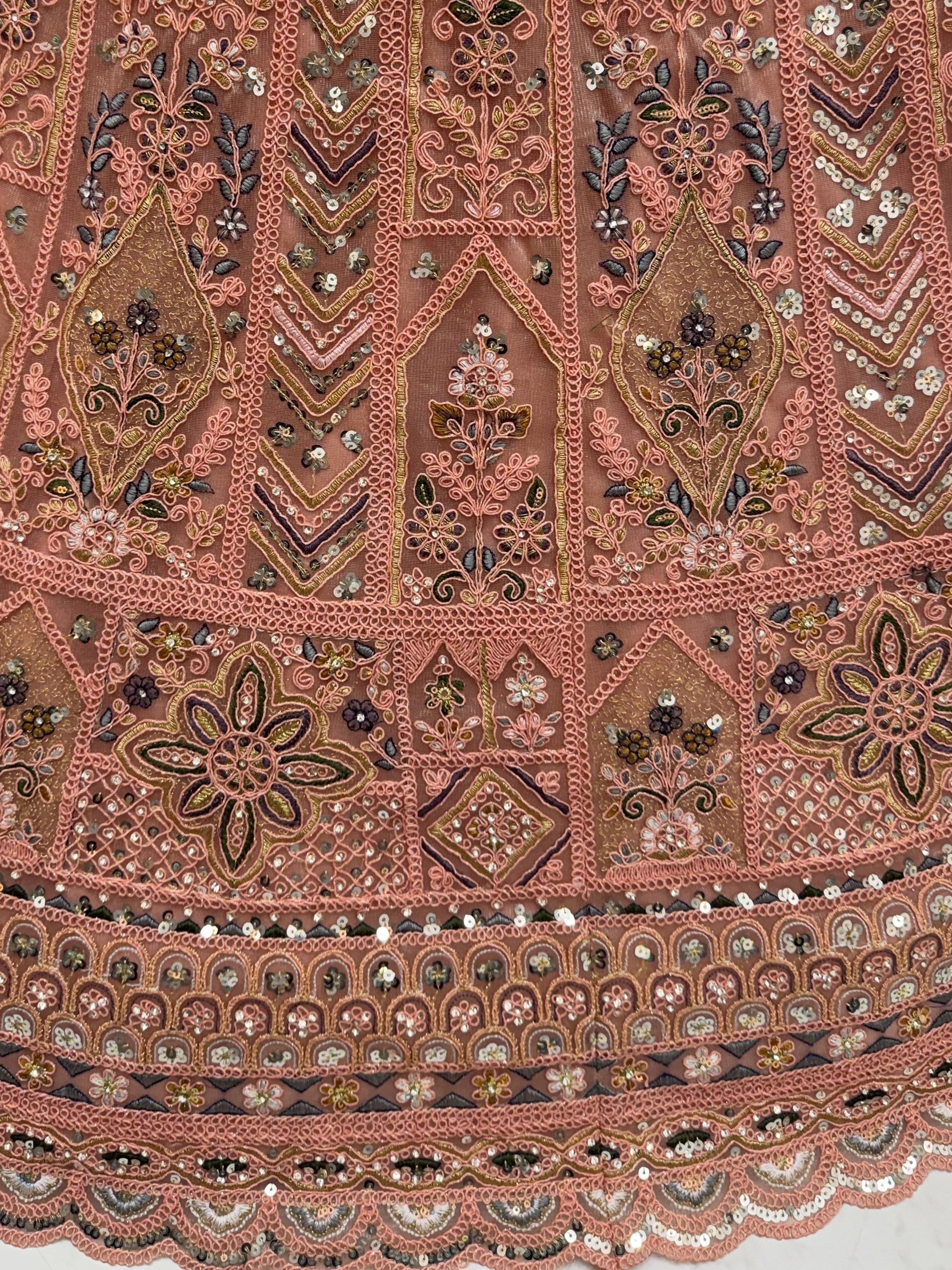 Peach Shiny Embroidered Net Reception Wear Lehenga Choli With Dupatta