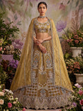 Dazzling Golden Multi Thread Work Net Reception Wear Lehenga Choli