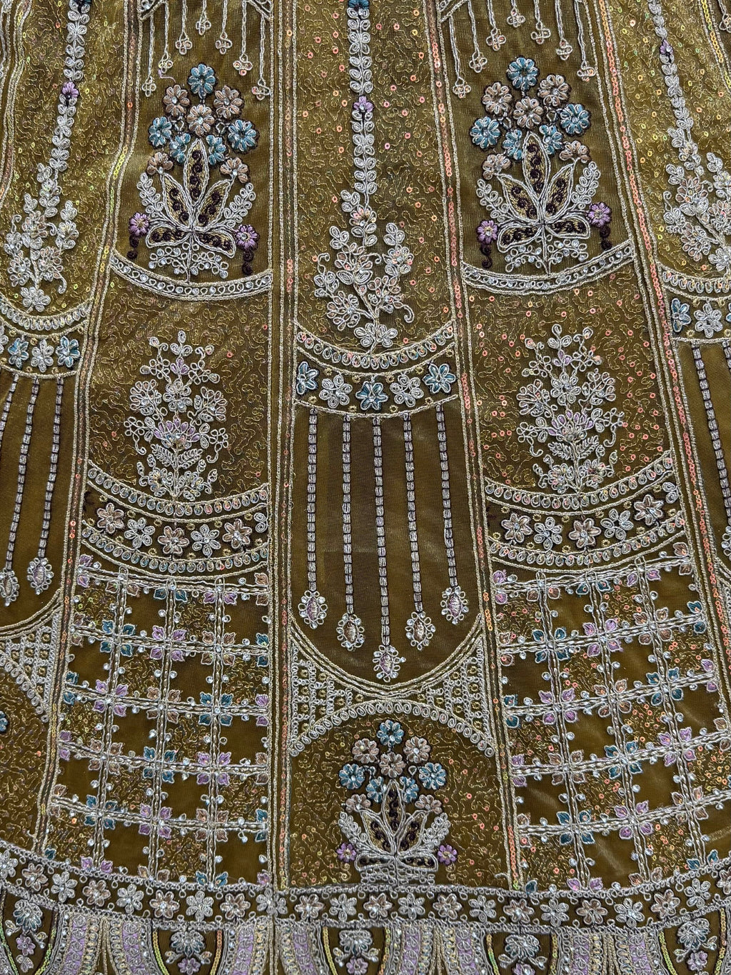 Dazzling Golden Multi Thread Work Net Reception Wear Lehenga Choli
